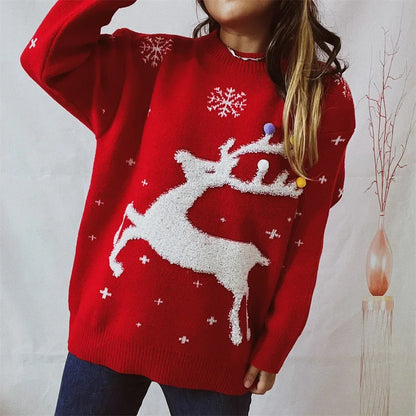 Jacquard Ball Christmas Sweater Pullover Round Neck Sweater