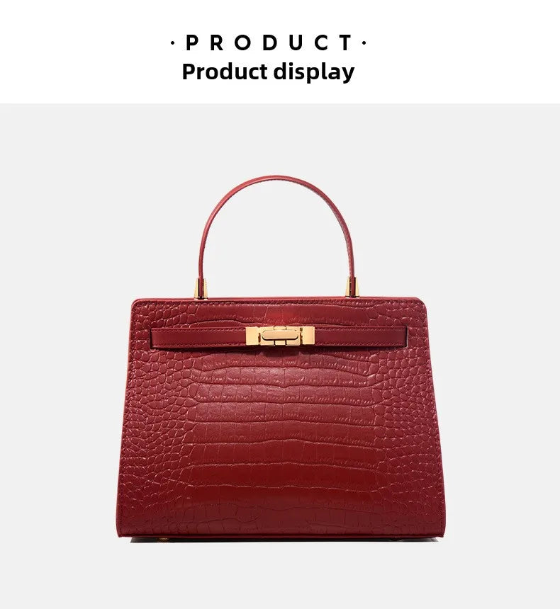 Genuine Leather Women's Bag, Red Mother's Shoulder Bag