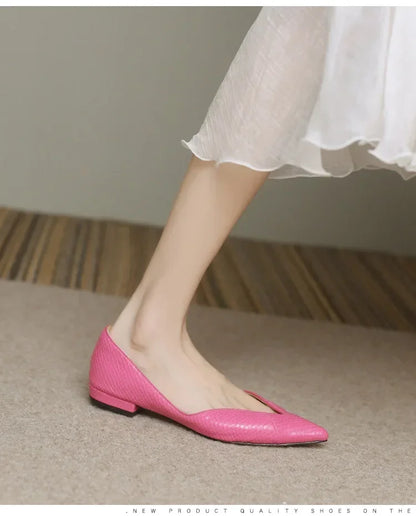 French Pointed Leather Shoe Simple Comfort Sheepskin Elegant Low Heel Shoes