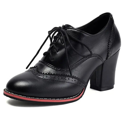 Pump Round Toe Chunky Heels 7.5cm Lace Up Plus Size 45 46 47 48 Office Shoes