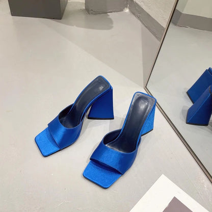 Silk Triangle Square Heels Heel Woman Slippers Sexy Street Party Square Toe Heels