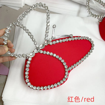 White Rhinestone Pink Butterfly Wedding Evening Clutches Party Prom Purse