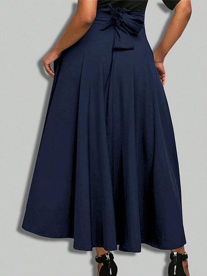 A-line Skirts for Woman High Elastic Waist Long Skirt Women With Bow Elegant Skirts