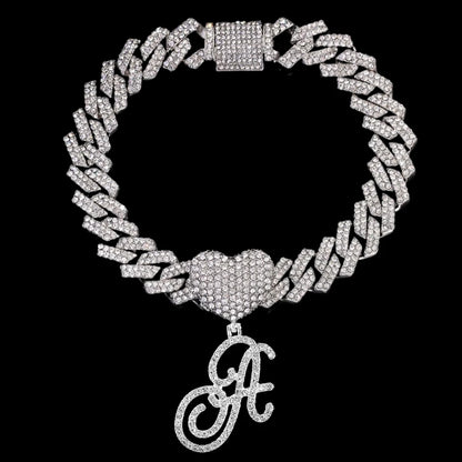 A-Z Cursive Initial Letter Cuban Anklets Bracelet For Women 14mm Iced