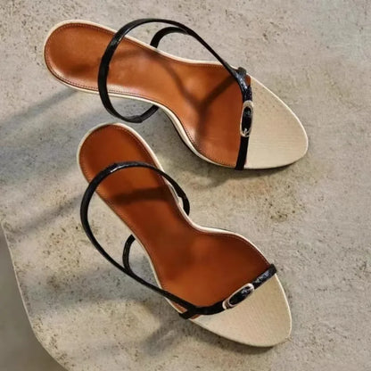 Buckle Open Toe Slip On Back Strap Heel Sandals Women Black White High Heels Wedding Prom Shoes