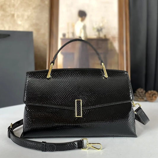 High End Women's Black Bag, Large Capacity Hand-Held Crossbody Bag