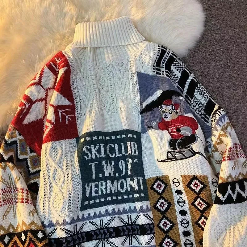 Christmas Style Pullover Sweater Women Y2K Crew Neck Couples Knit Sweater