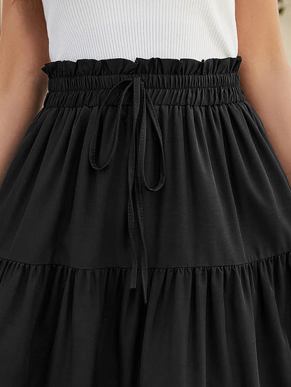 Women's Patchwork Solid Color Loose Skirt; Commuting Casual Cake Skirt; Elastic Waist Elegant Skirt