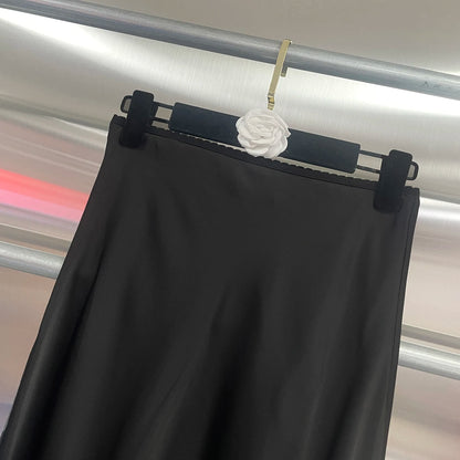 Sexy Asymmetrical Long Skirts Lace Hem Satin Skirt for Women