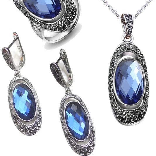 Egg Shaped Blue Crystal Jewelry Sets For Women