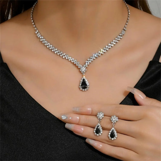 V-shaped Luxurious Necklace Inlaid Rhinestone Jewelry Sets for Women