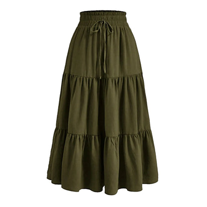 Women'S Boho Vintage Floral Print Maxi Skirt Elastic High Waist Pleated Flowy A Line Long Skirts