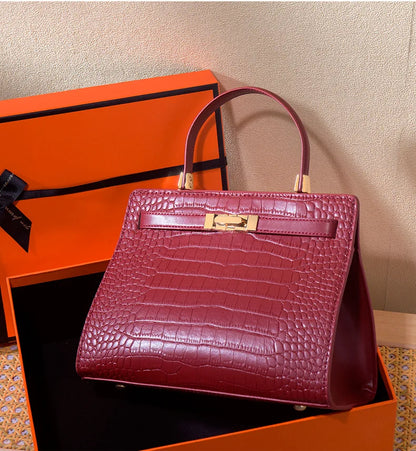 Genuine Leather Women's Bag, Red Mother's Shoulder Bag