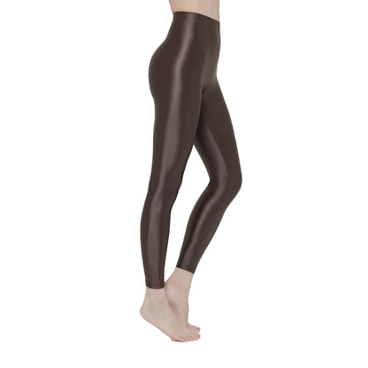 Womens Satin Glossy Sexy Opaque Pants Shiny Oil Wet look Tights Leggings M-3XL