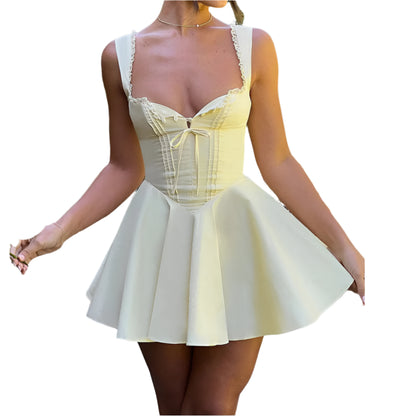Sleeveless Lace Splicing Spice Slip Dress Slim Backless Ballet Pompadour Dress V-neck High-waisted Mini Dress