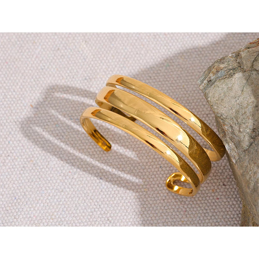 Stainless Steel Statement Gold Color Cuff Bracelet Bangles Waterproof Jewelry