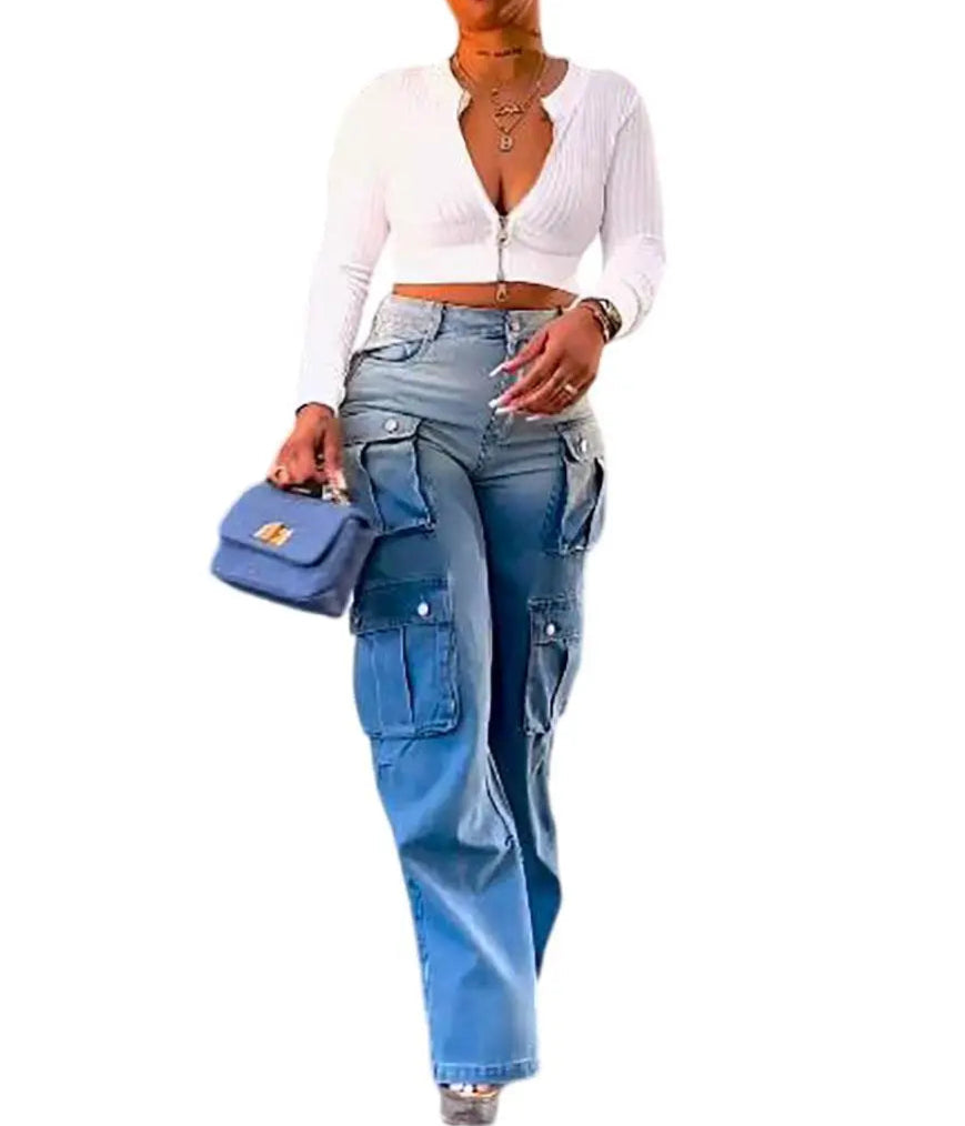 Women Denim Pant Jeans Wide Leg Long Pants Graduation High Waist Straight Trousers Y2k Streetwear
