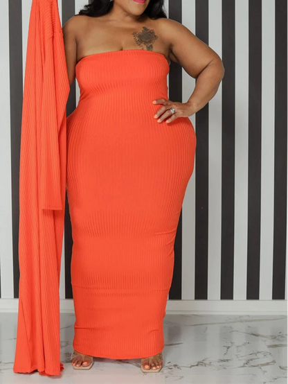 Plus Size Dress Sets 2 Piece Outfits Maxi Dress and Cover Coat Matching Suit