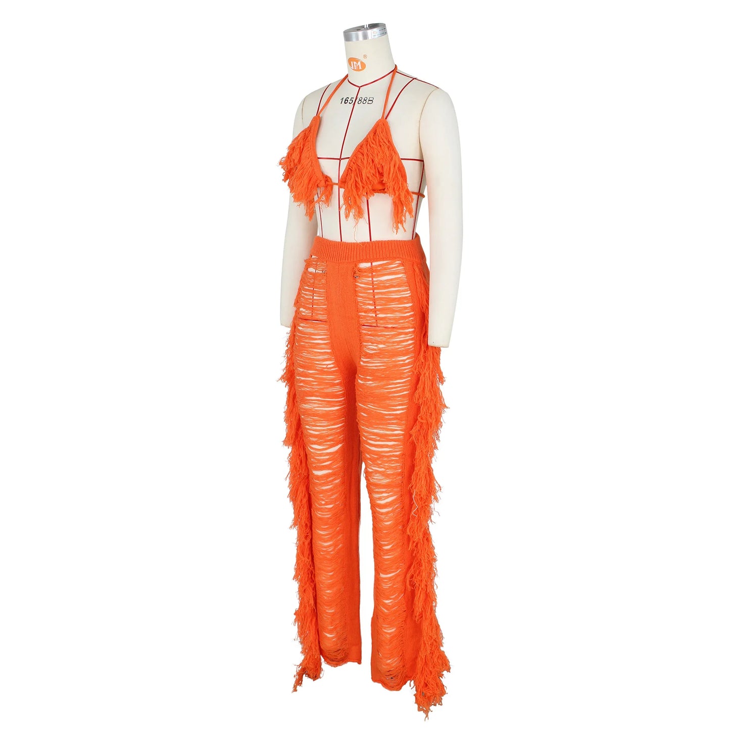 Tassel Knitted Pants Two Piece Set Resort Outfit Vacation Outfit Beach Cover Up
