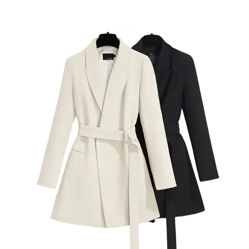 Women's Blazer Elegant Slim Fit Coats Casual Lace Up Women Mid Length Blazers
