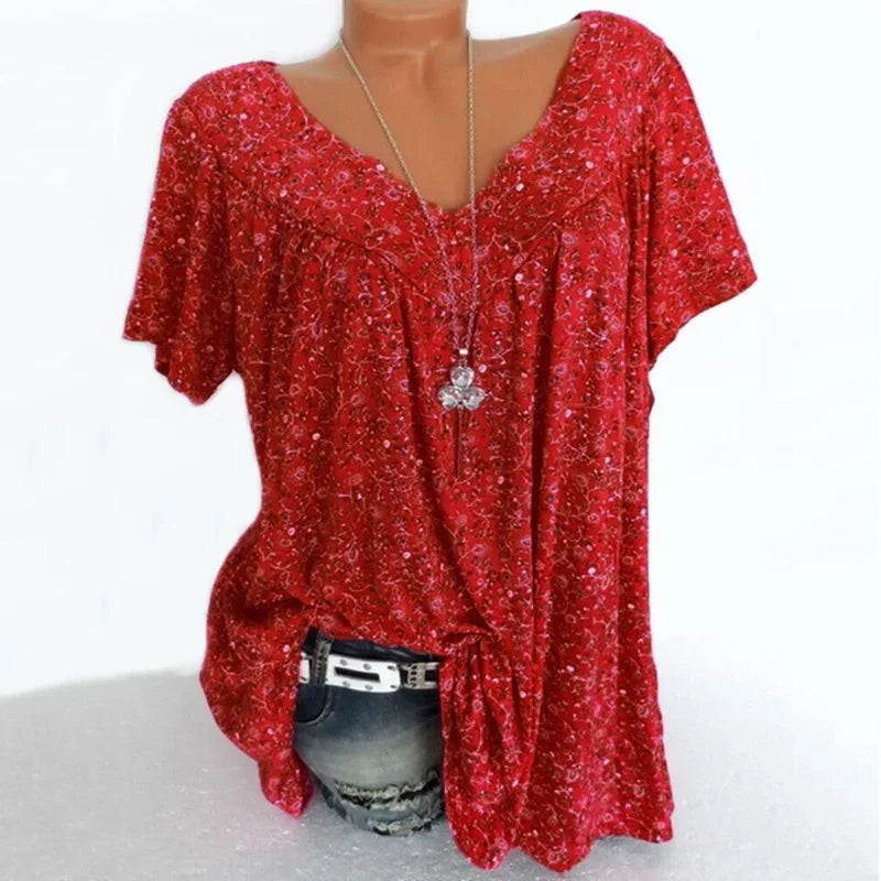 Loose Sleeveless Long Tank T-Shirt V-Neck Tops Floral Print Tees