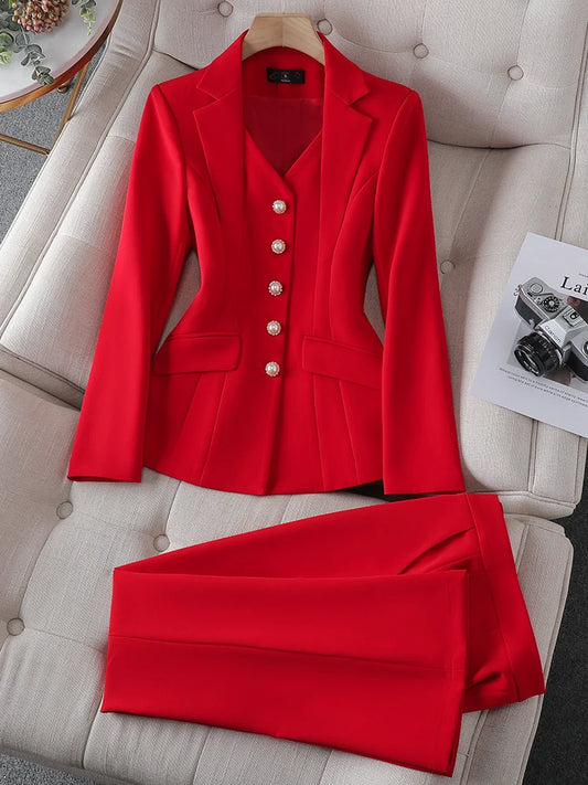 Blazer Jacket And Pant Suit Trousers Women Office Work Wear Formal 2 Piece Set