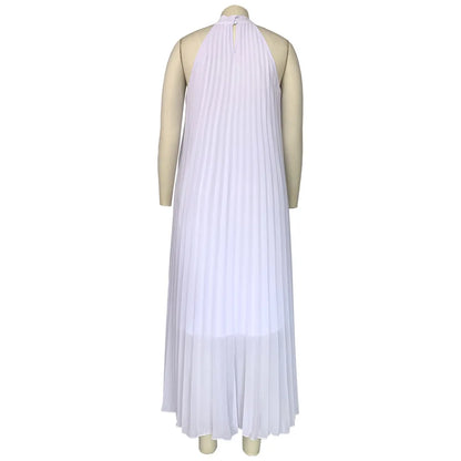 Plus Size Women Maxi Dress sleeveless Halter Hollow Out Maxi Dress