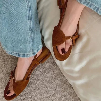 Women's summer flat round head open toe hollow strap sandals fashion lightweight non-slip sandals
