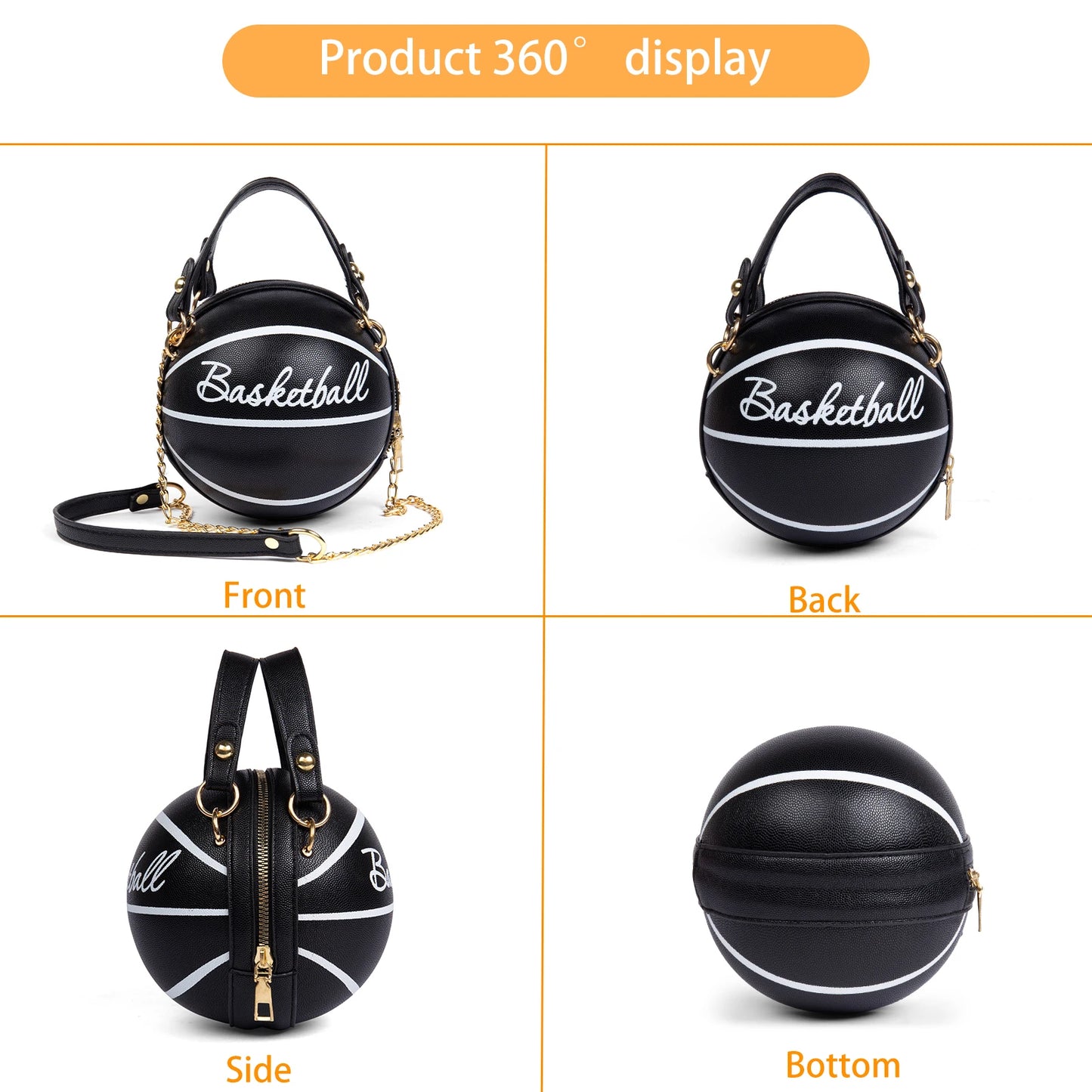 Basketball Shaped Crossbody Bag, Trendy Y2K Chain Shoulder Bag