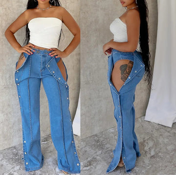 Women Denim Pant Long Pants Slim Fit High Waist Solid Casual Trousers