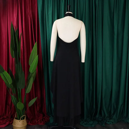 Elegant Two Piece Set Women Outfit Backless Top Hundred Pleated Wide Leg Pants Trousers Suit Summer Office Lady Suit