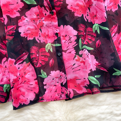 Floral Print Women Shirt Summer Lantern Sleeve Retro French Loose Blouse