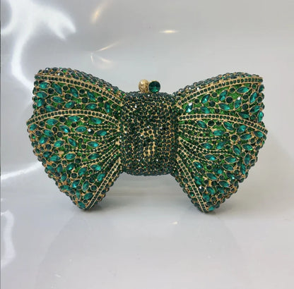 Rhinestone Green/Black Clutch Purse Bow Luxury Diamond Evening Clutches Wedding Bridal Bag