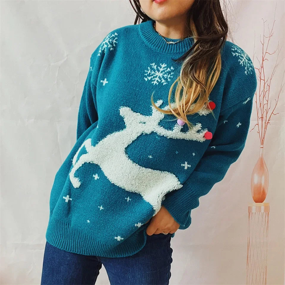 Jacquard Ball Christmas Sweater Pullover Round Neck Sweater