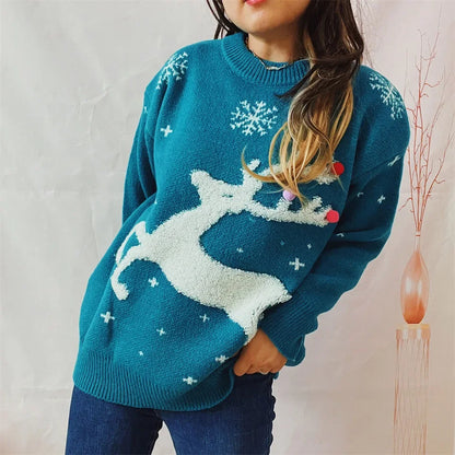 Jacquard Ball Christmas Sweater Pullover Round Neck Sweater