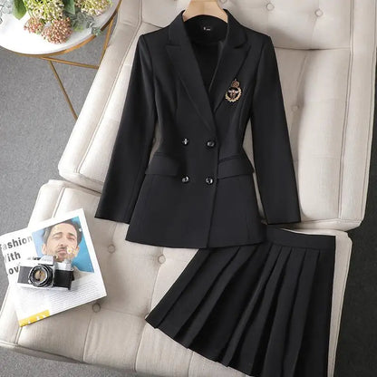 Skirt Two Piece Blazer Outfits Chic 2 Piece Set Women's Clothing Pleated Mini Skirt Blazer Suit