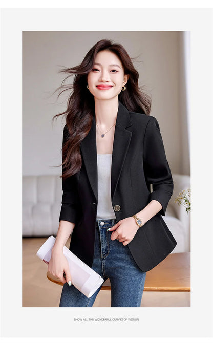 Women Office Blazer Casual Single Button Long Sleeve Office Coat