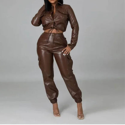 Pants Sets Two Piece Long Sleeve Cardigan Hidden Breasted Solid Zipper Fly Pencil Pants Slim Fit