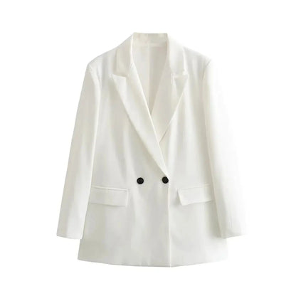 Women Double Breasted Loose Fitting Blazer Coat Vintage Long Sleeve Pockets Female Outerwear Blazer
