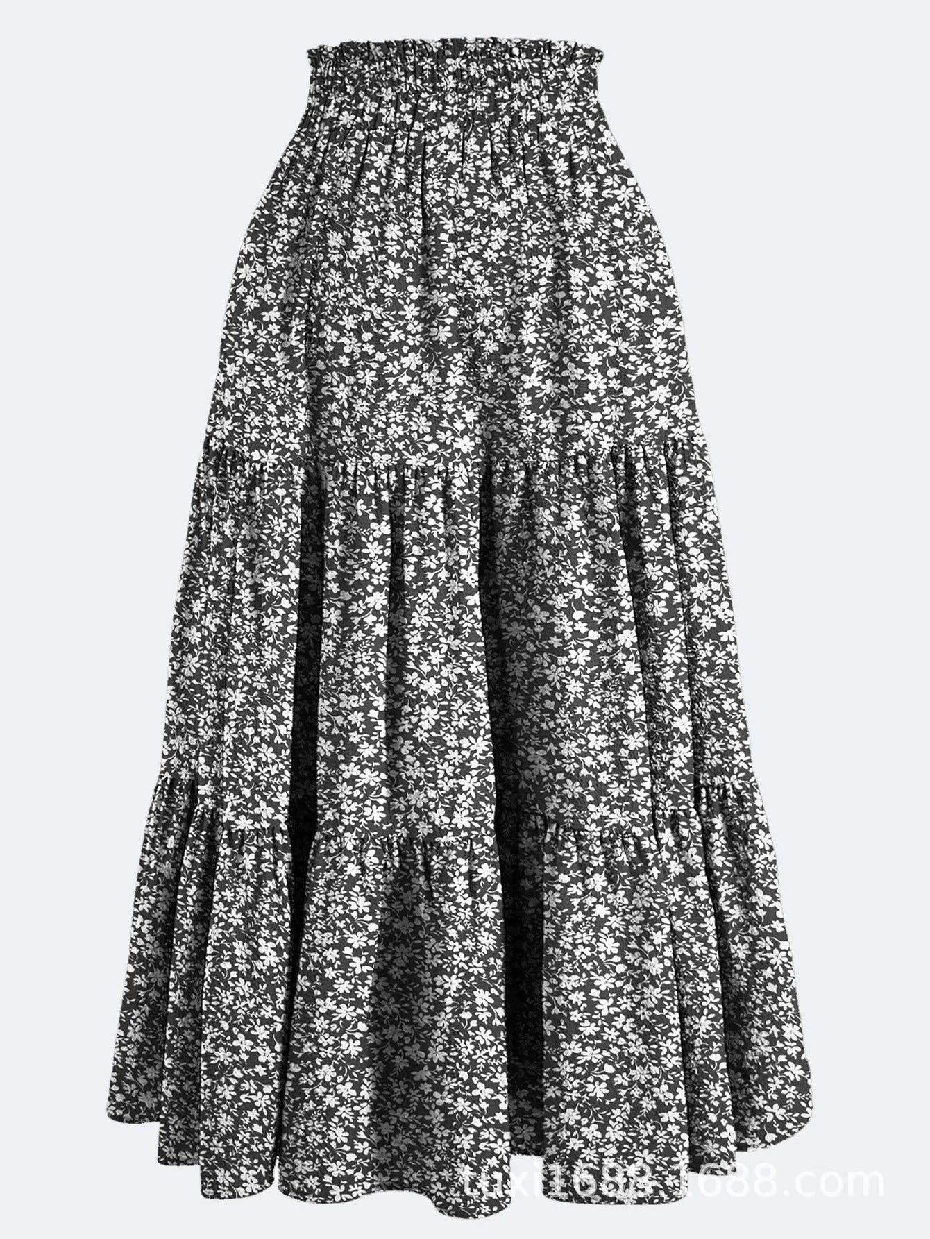 Women's Patchwork Solid Color Loose Skirt; Commuting Casual Cake Skirt; Elastic Waist Elegant Skirt