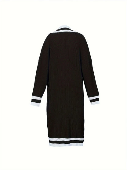 Plus Size Women's Long Sleeve V-Neck Maxi Cardigan Button Down Thick Casual Cardigan