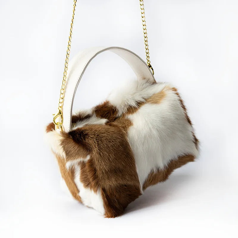 Lamb fur box bag crossbody small bag Luxury Leopard print  fur bag