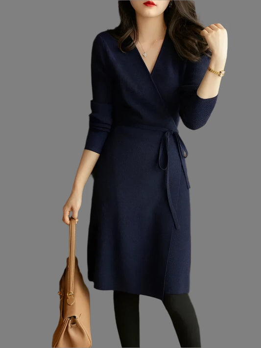 Women's Wrap Up Loose Elegant Knitted Sweater Dress