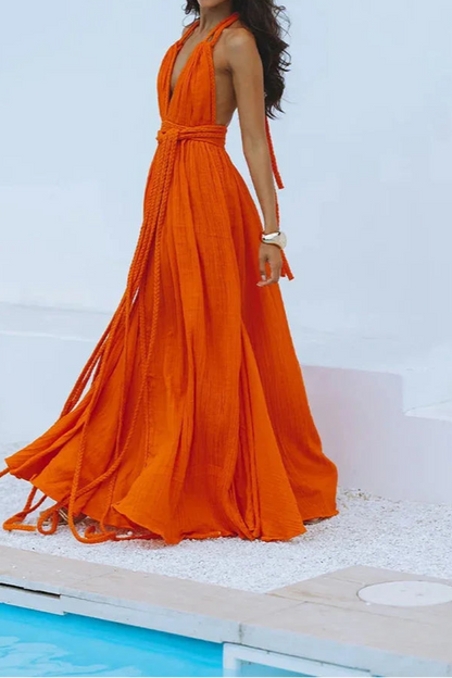 Backless Sexy V Neck Bohemian Long Dress Summer Maxi Sundress Vacation Outfit