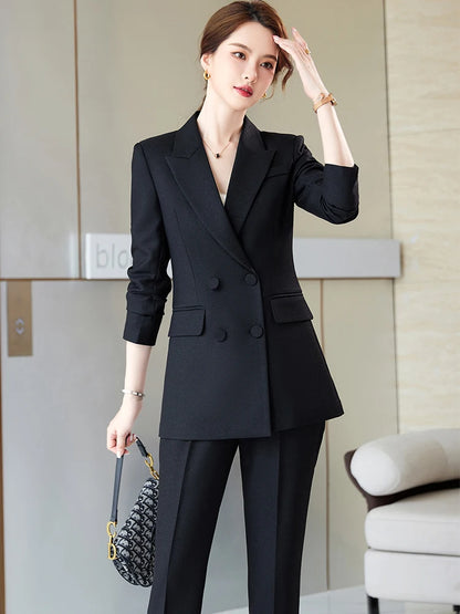 Blue Purple Black Women Blazer and Pant Suit Office Ladies Business Work Wear