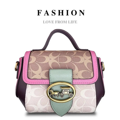 contrasting color women's bag, high-end carriage crossbody bag, portable box bag