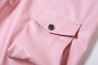 Pink Cargo Pants for Women 2024 Spring Straight Leg Solid Multi-Pocket Pants