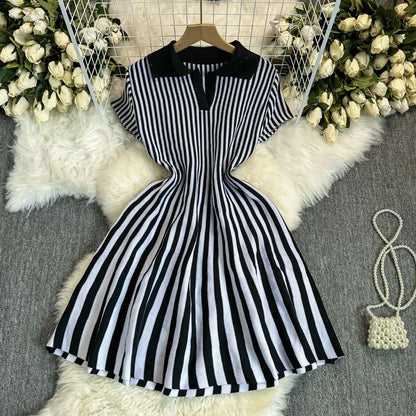 Sweater Striped Dress Knit Dresses Ruffles Party Casual Elegant Knitted Y2k Streetwear