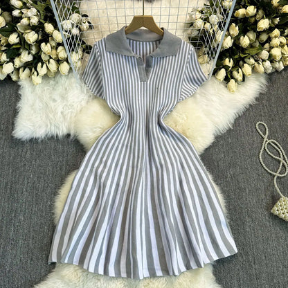 Sweater Striped Dress Knit Dresses Ruffles Party Casual Elegant Knitted Y2k Streetwear