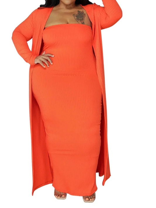 Plus Size Dress Sets 2 Piece Outfits Maxi Dress and Cover Coat Matching Suit